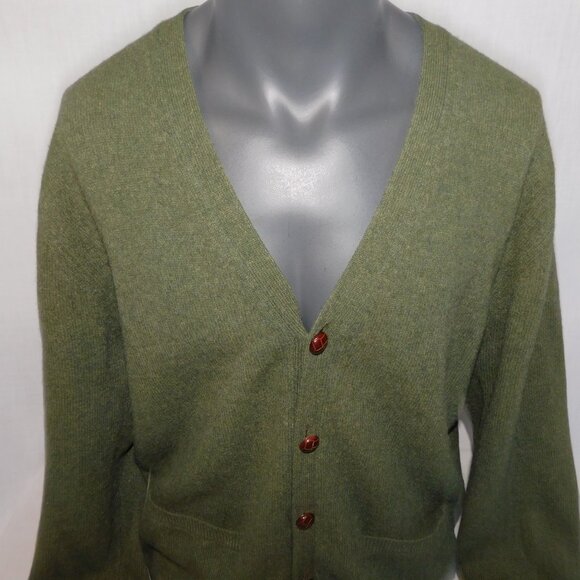 Grant Thomas Mens XL Green V neck 100% Wool Cardigan Grandpa Sweater - Picture 2 of 12